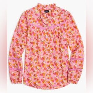 J. Crew Floral Ruffleneck Shirt Blouse Pink & Orange